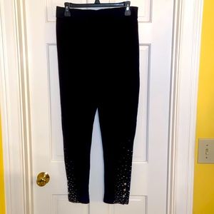 Crystalline by Tango Mango Black Pullon Knit Pants Crystals on Bottom on Leg